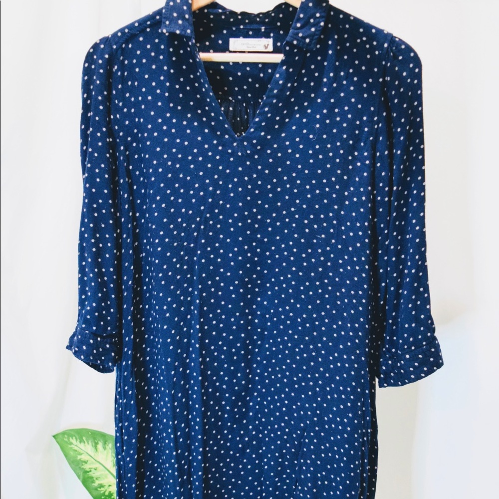 Dark Navy Blue Polka Dot Mini-dress. - Picture 2 of 4